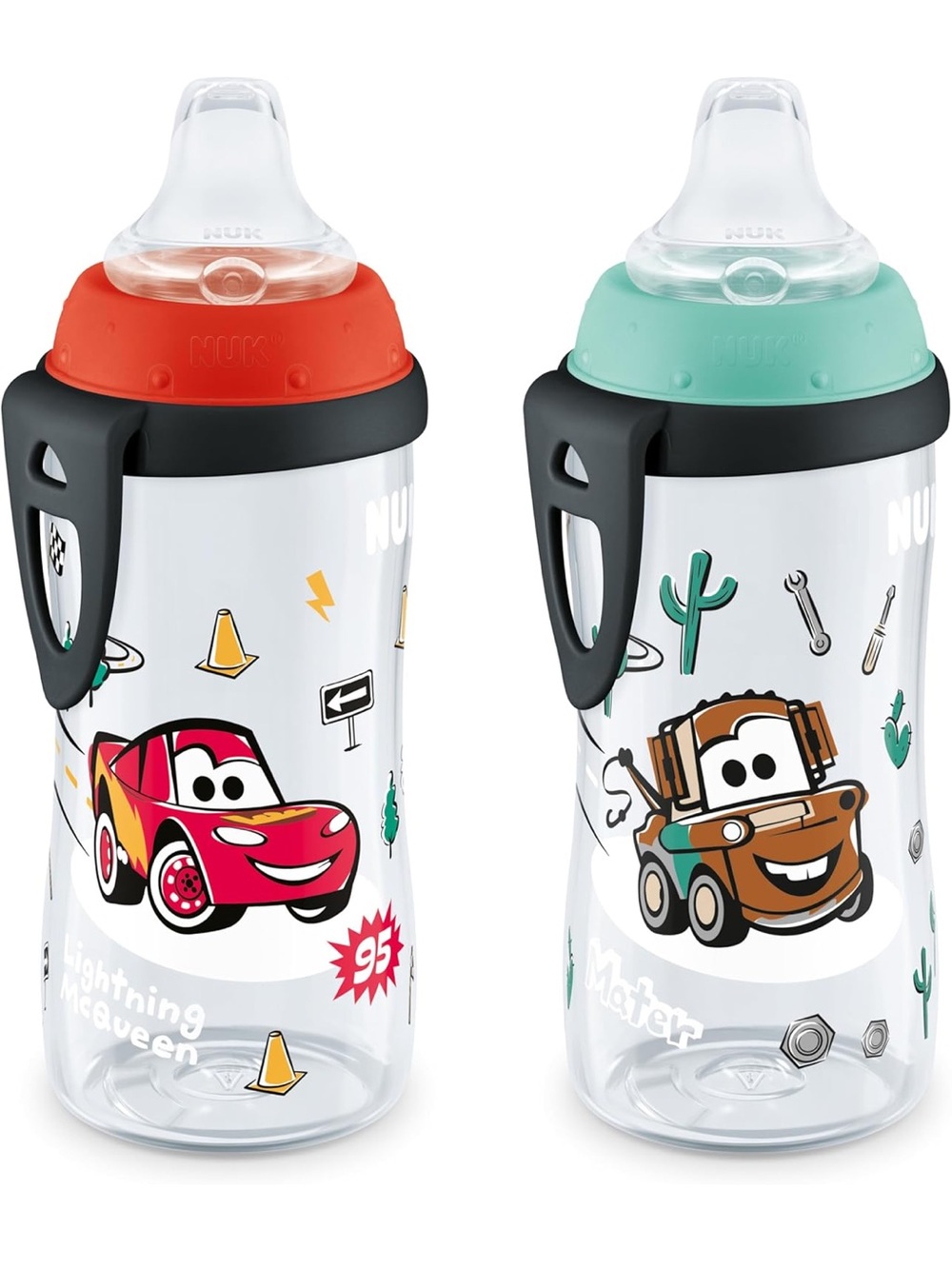 NUK Active Sippy Cup, 10 oz, 2 Pack, Disney's Cars, Lightning McQueen, BPA-Free,